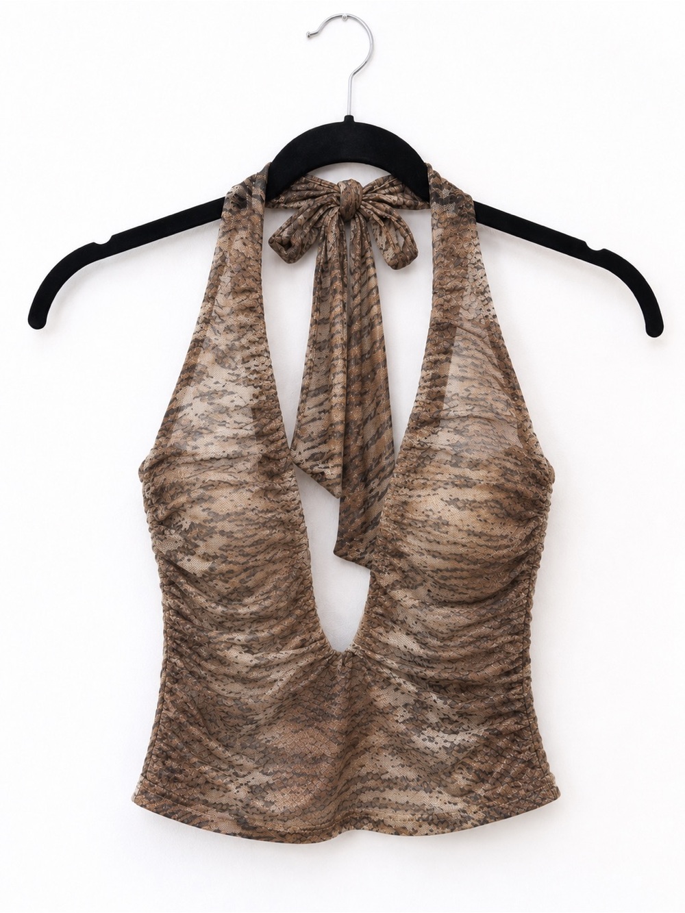 Windsor Untamed Heat Wild Plunge Halter Top Brown Mesh Metallic Size Small NWT
